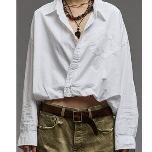 R13 Crossover Bubble Shirt in White Long Sleeve Cotton Button Down